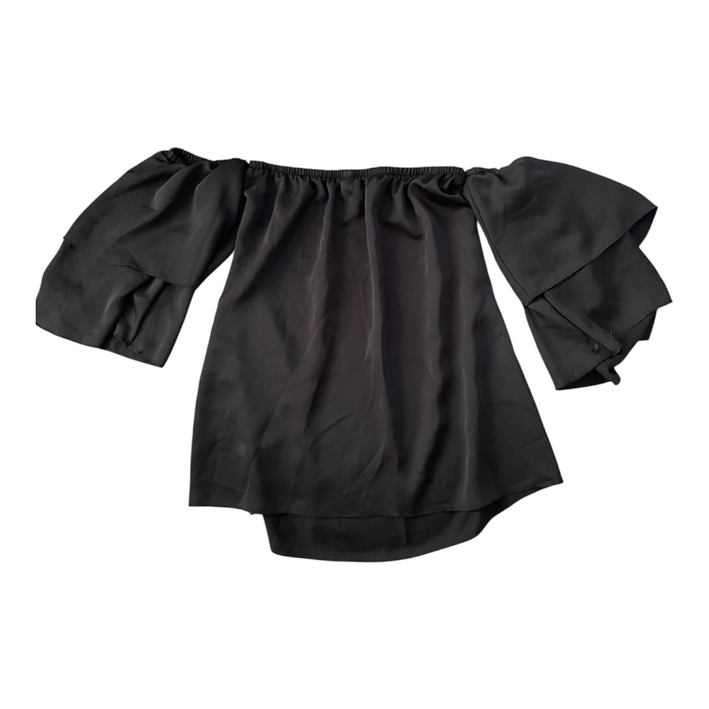 Tyche Black Off the Shoulder Tiered Bell Sleeve Blouse Top Small